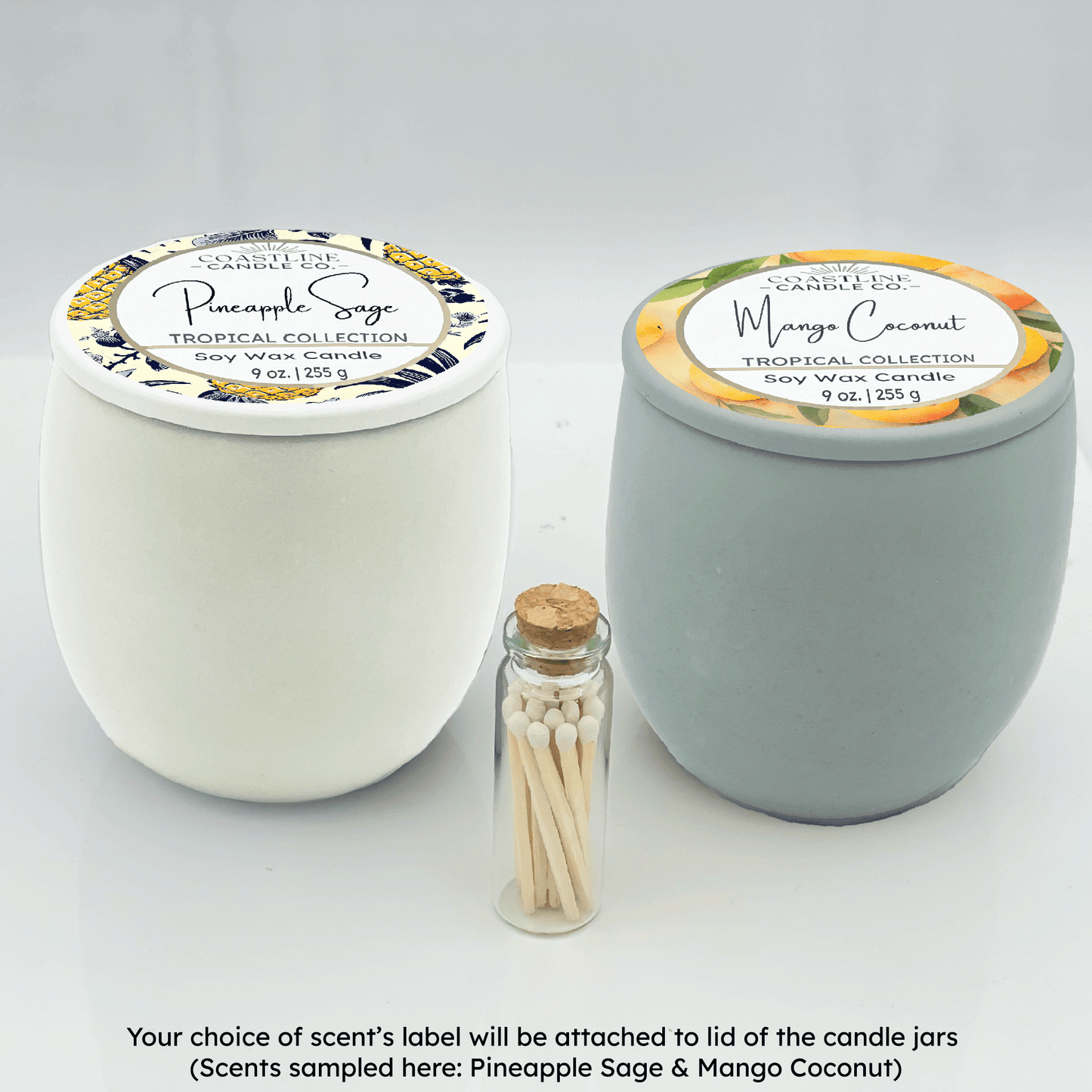 White & Green 9 oz. Concrete 2 Jar Gift Set - your choice of scent with match stick bottle