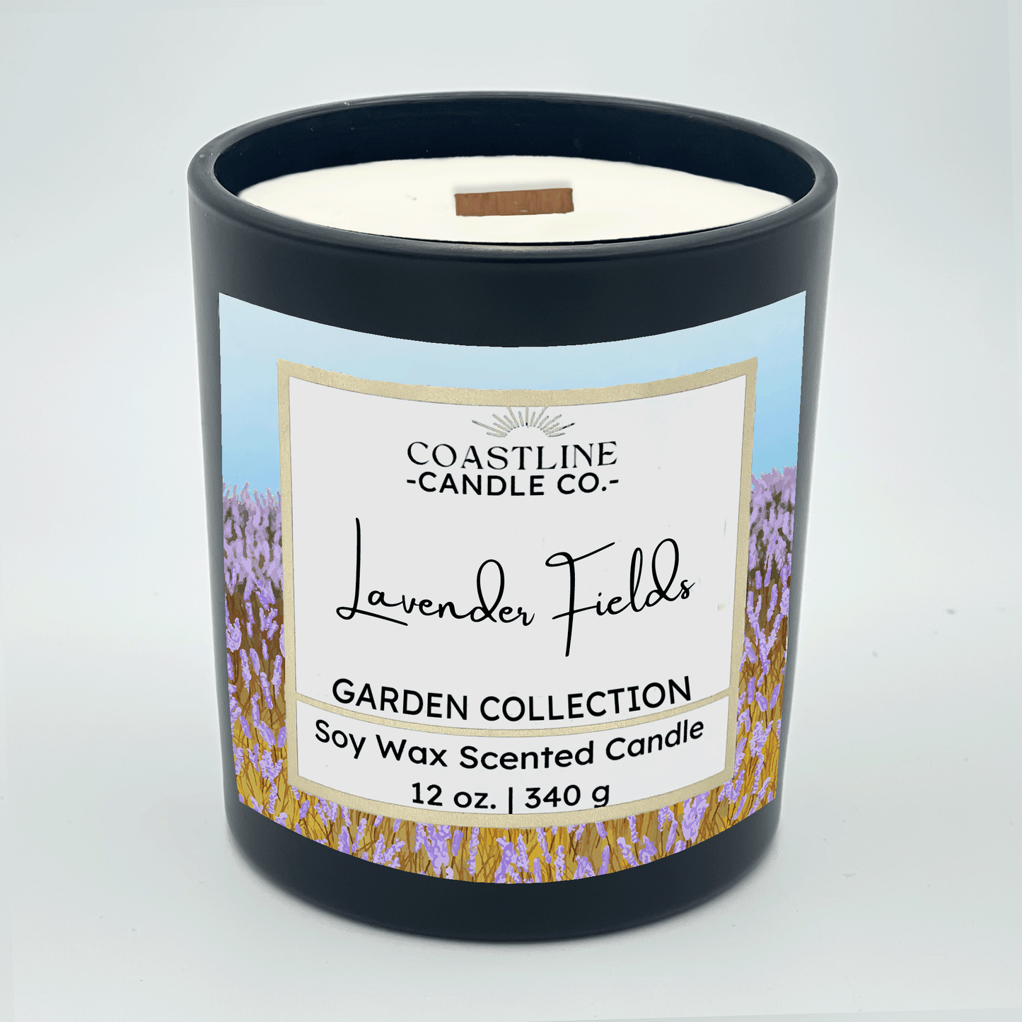 Lavender Fields Soy Wax Candle - Garden Collection in 12 oz. Black Jar