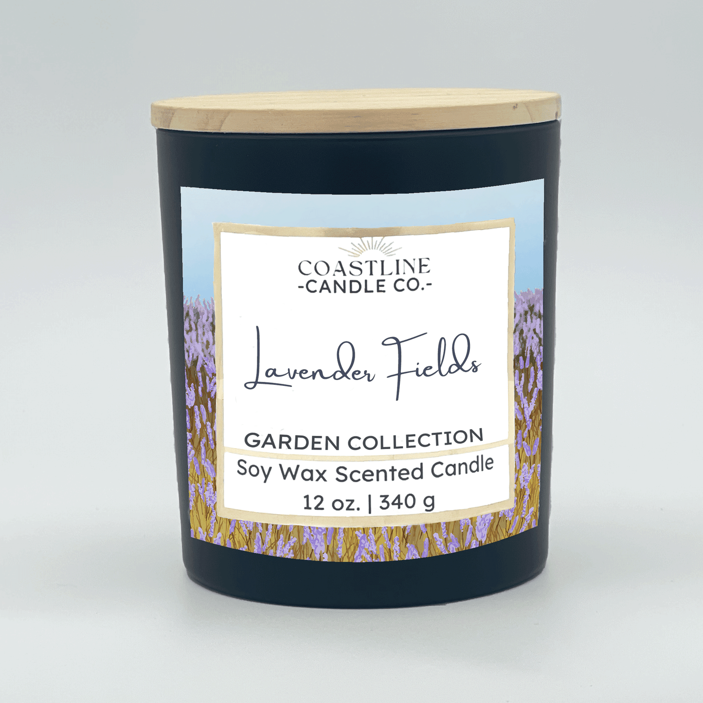 Lavender Fields Soy Wax Candle - Garden Collection in 12 oz. Black Jar