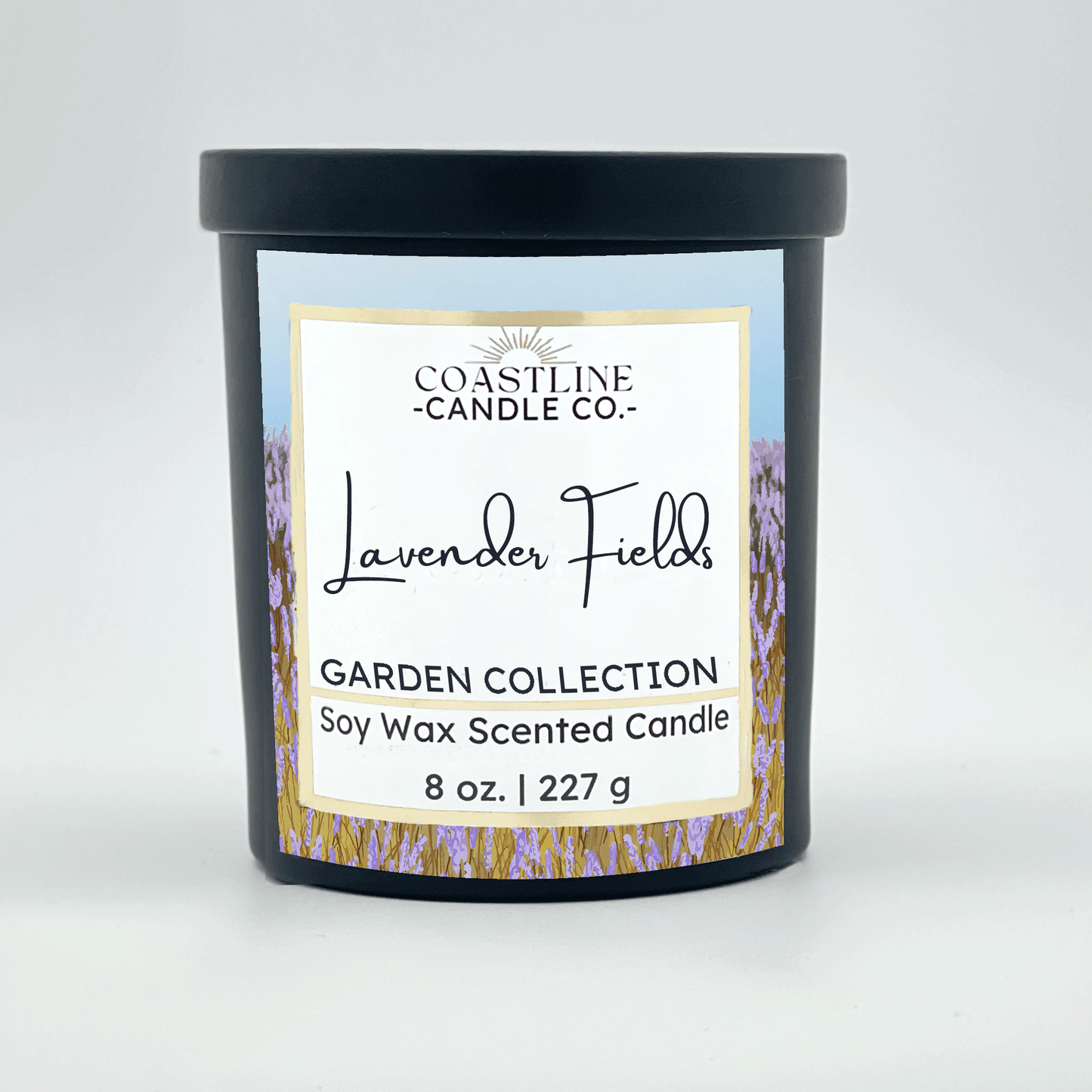 Lavender Fields Soy Wax Candle - Garden Collection in 8 oz. Black Jar