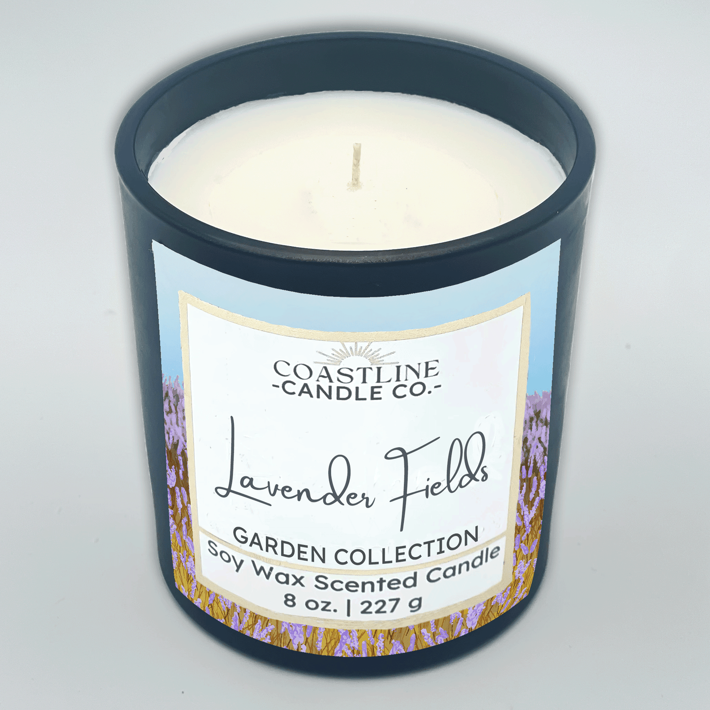 Lavender Fields Soy Wax Candle - Garden Collection in 8 oz. Black Jar