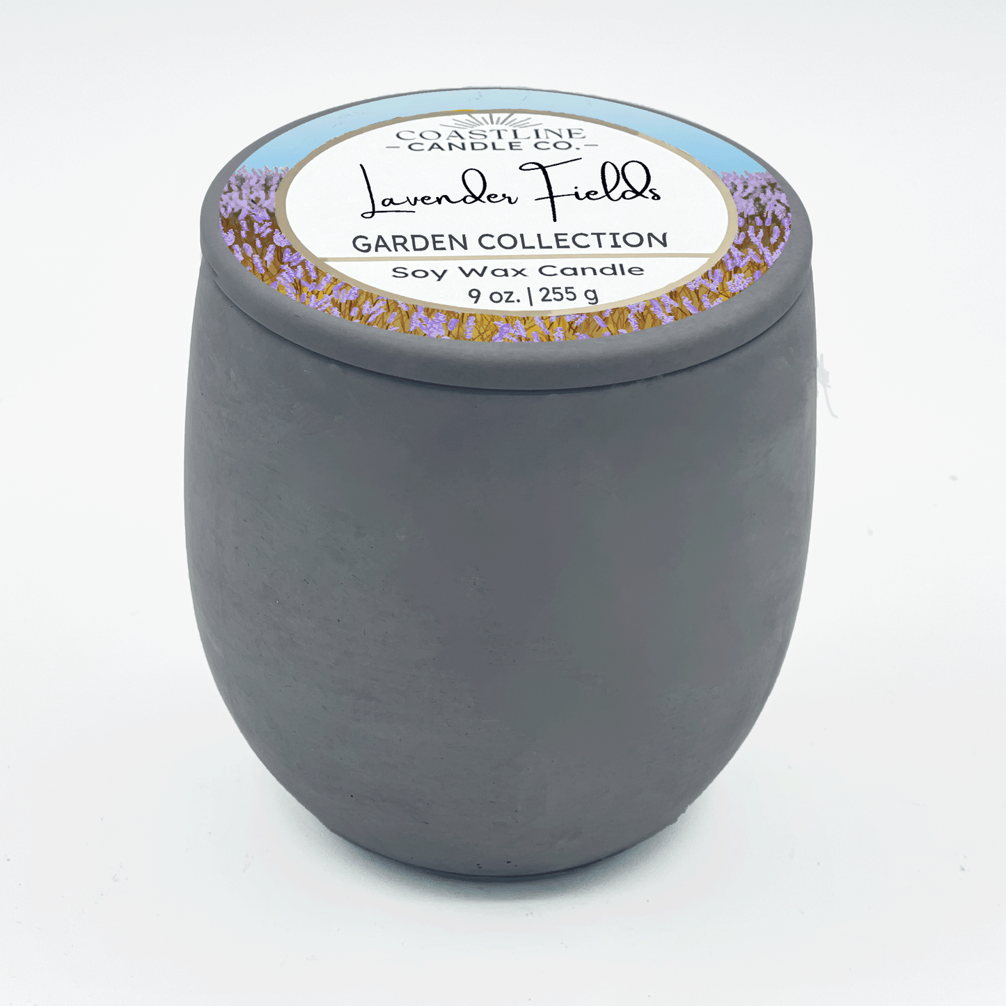 Lavender Fields Soy Wax Candle - Garden Collection in 9 oz. Gray Concrete Jar