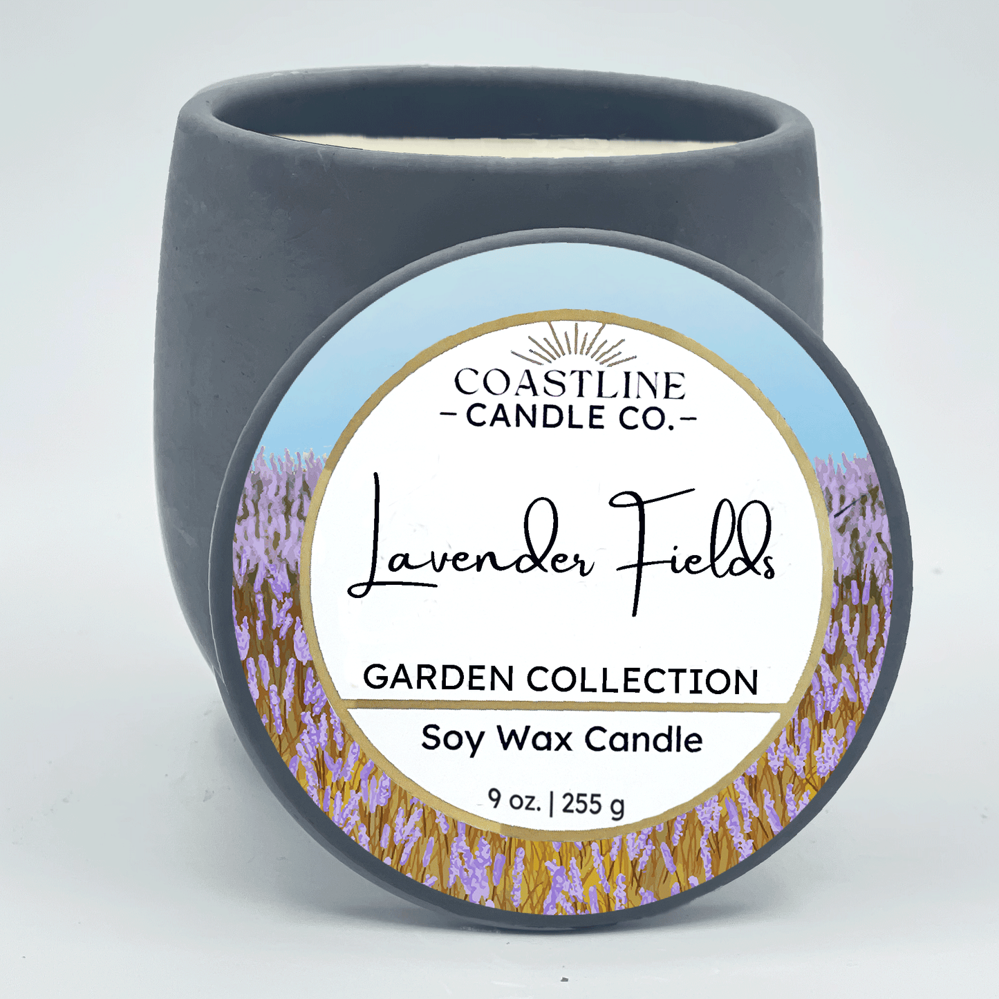 Lavender Fields Soy Wax Candle - Garden Collection in 9 oz. Gray Concrete Jar