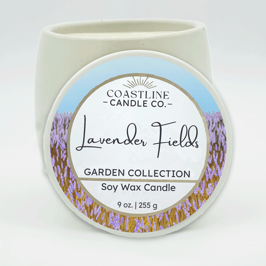 Lavender Fields Soy Wax Candle - Garden Collection in 9 oz. White Concrete Jar