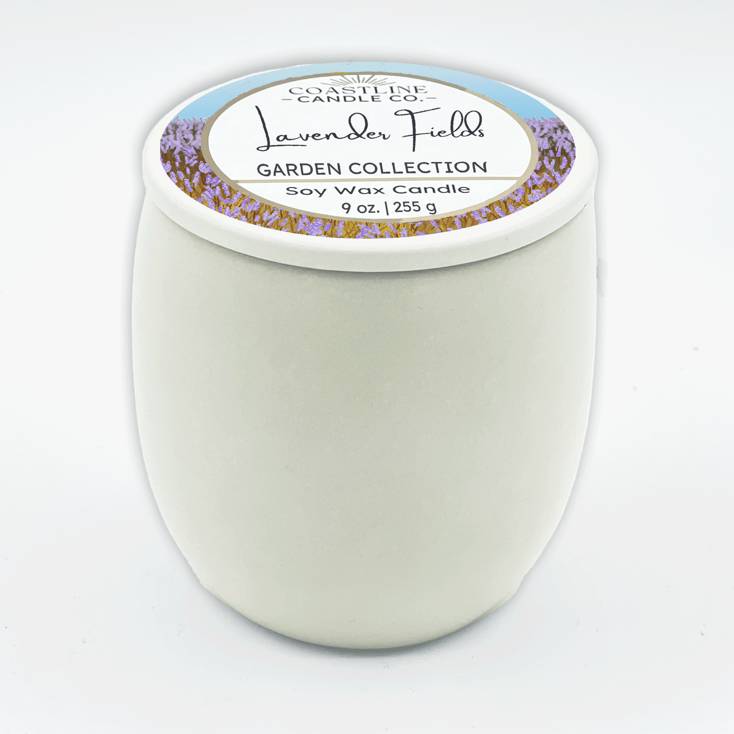 Lavender Fields Soy Wax Candle - Garden Collection in 9 oz. White Concrete Jar