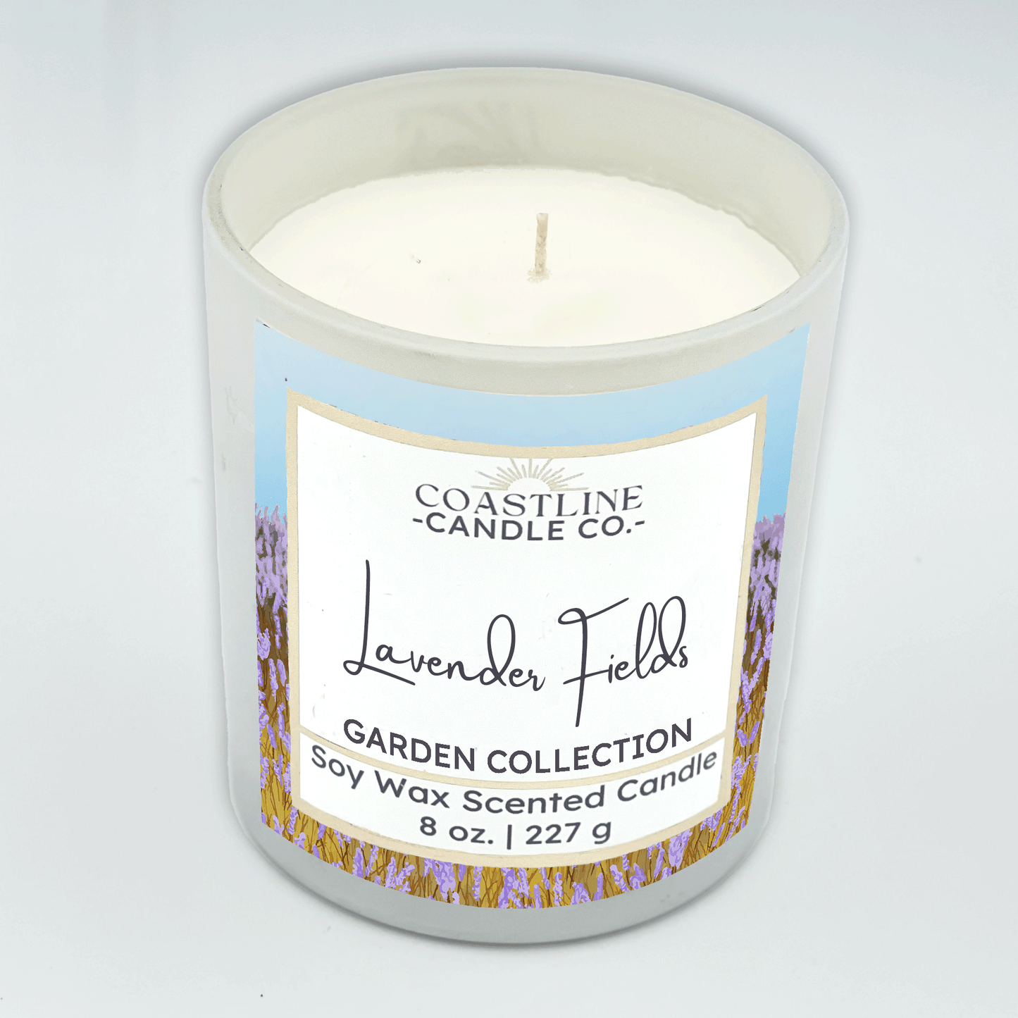 Lavender Fields Soy Wax Candle - Garden Collection in 8 oz. white jar