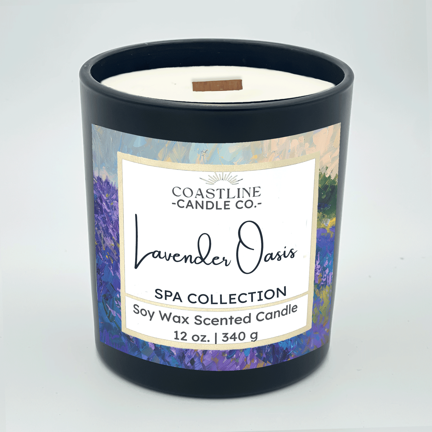 Lavender Oasis Soy Wax Candle - Spa Collection in 12 oz. Black Jar