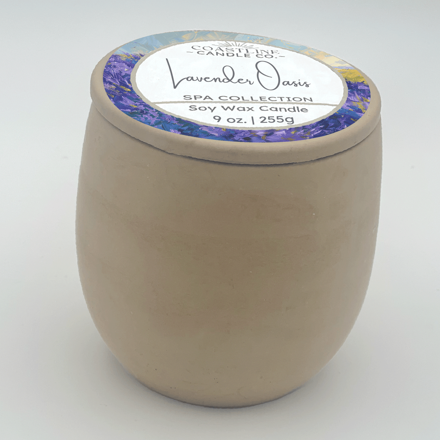 Lavender Oasis Soy Wax Candle - Spa Collection in 9 oz. Beige Concrete Jar