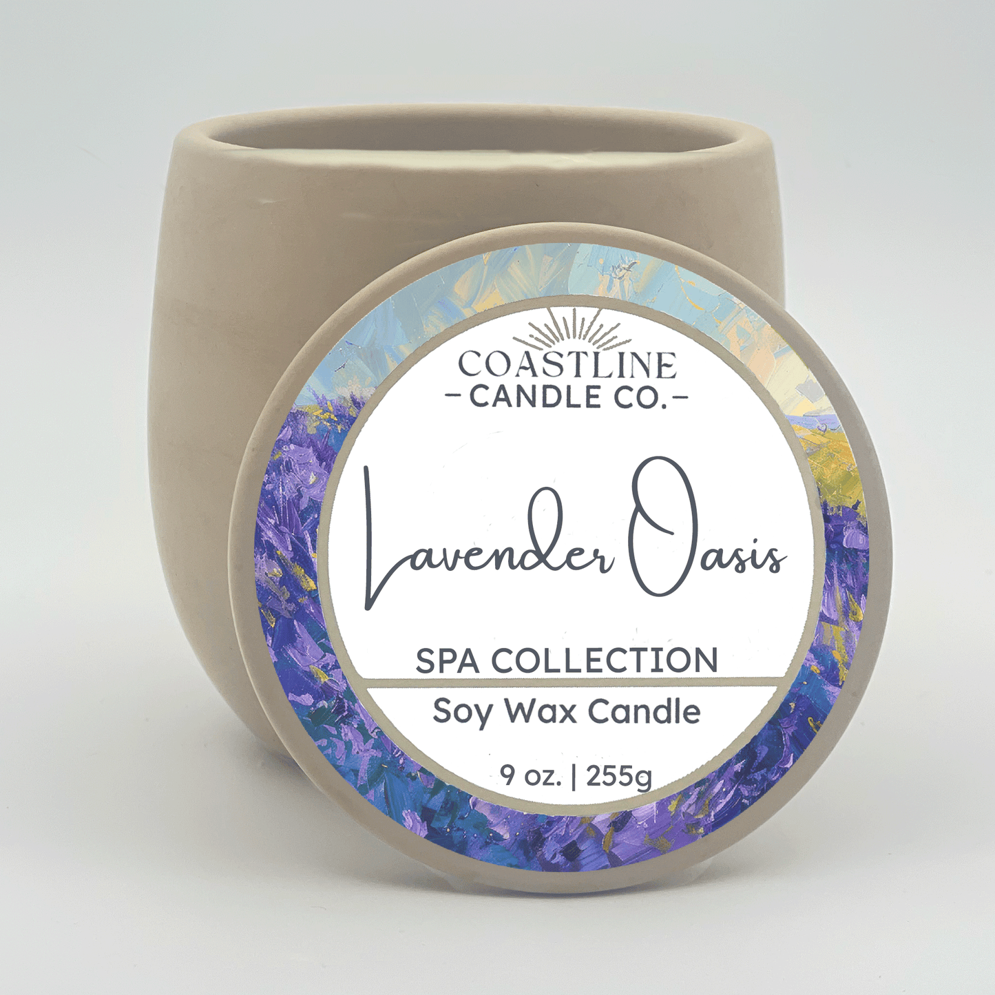 Lavender Oasis Soy Wax Candle - Spa Collection in 9 oz. Beige Concrete Jar