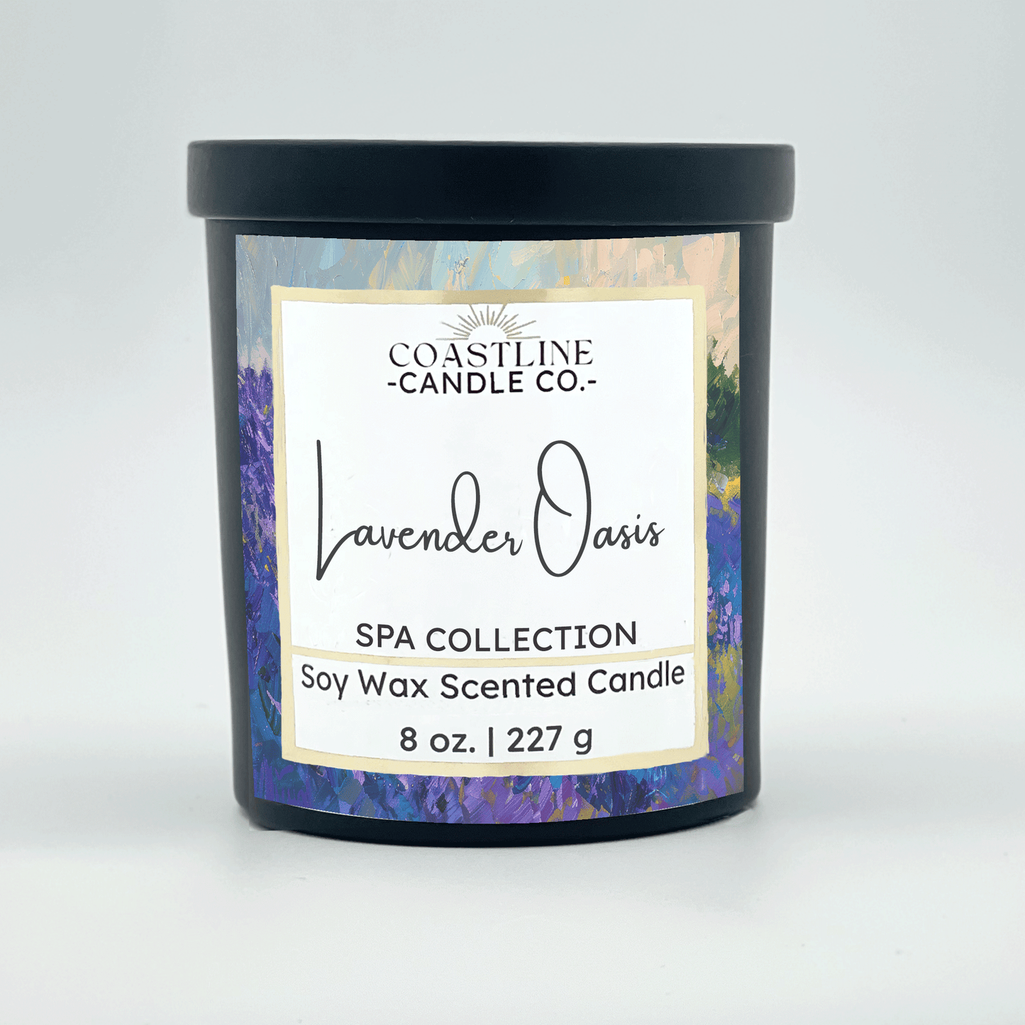 Lavender Oasis Soy Wax Candle - Spa Collection in 8 oz. Black Jar