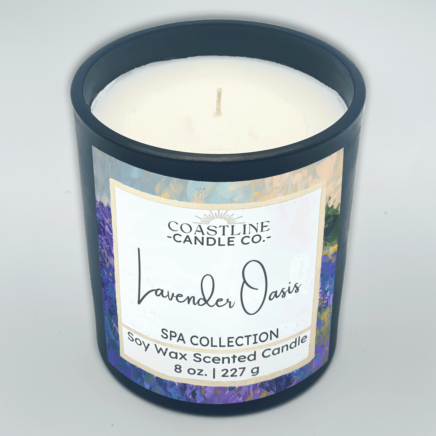 Lavender Oasis Soy Wax Candle - Spa Collection in 8 oz. Black Jar