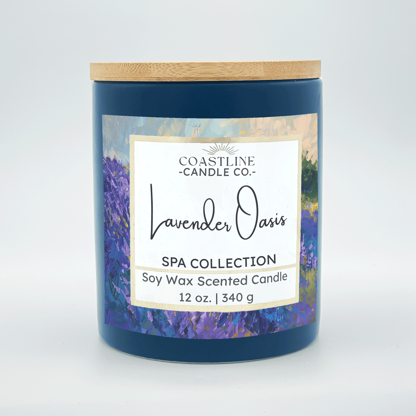 Lavender Oasis Soy Wax Candle - Spa Collection in 12 oz. Denim Blue Jar