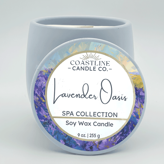 Lavender Oasis Soy Wax Candle - Spa Collection in 9 oz. Light Blue Concrete Jar