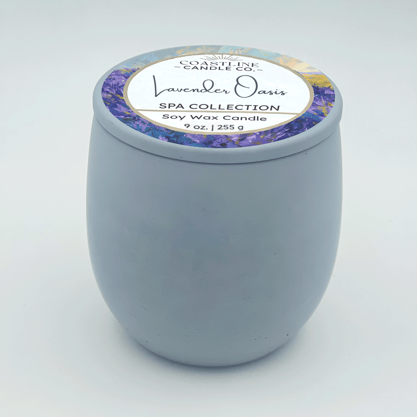 Lavender Oasis Soy Wax Candle - Spa Collection in 9 oz. Light Blue Concrete Jar