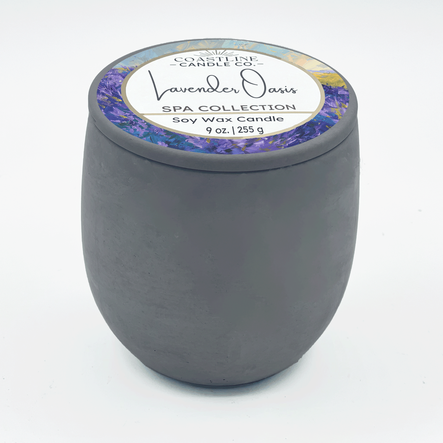 Lavender Oasis Soy Wax Candle - Spa Collection in 9 oz. Gray Concrete Jar