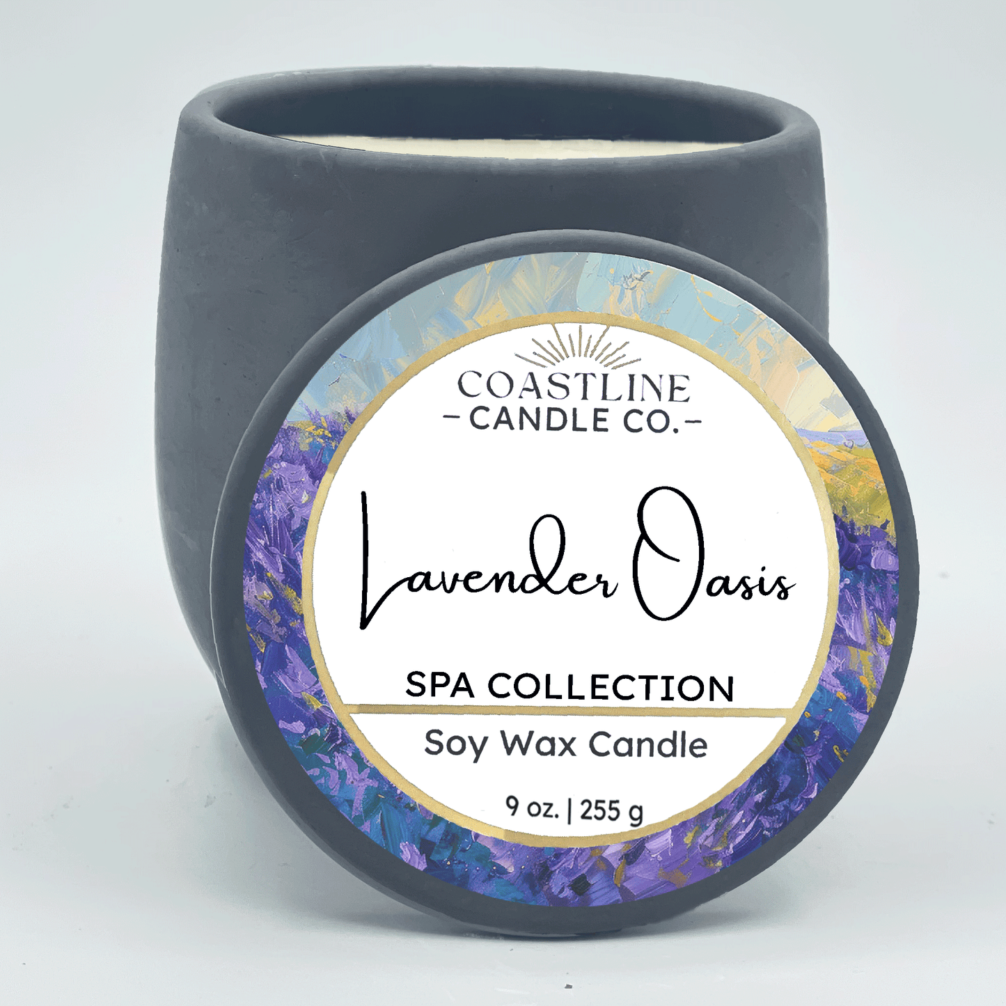 Lavender Oasis Soy Wax Candle - Spa Collection in 9 oz. Gray Concrete Jar