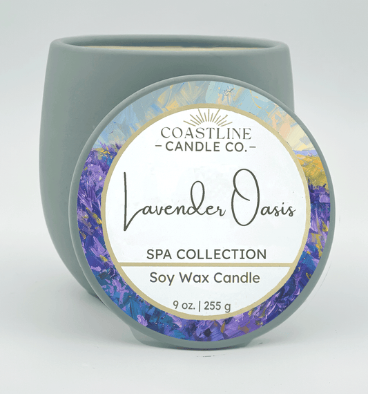 Lavender Oasis Soy Wax Candle - Spa Collection in 9 oz. Green Concrete Jar