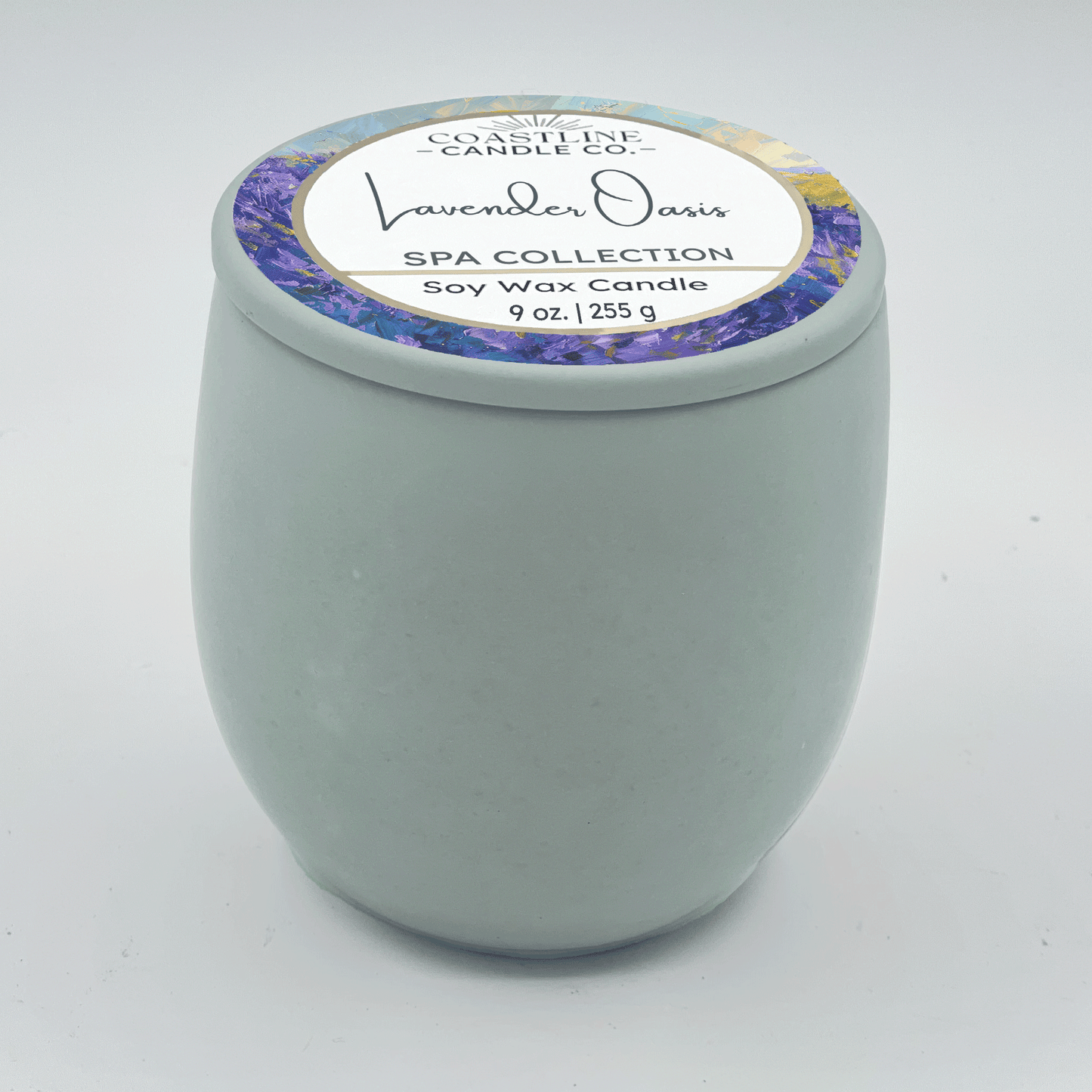 Lavender Oasis Soy Wax Candle - Spa Collection in 9 oz. Green Concrete Jar