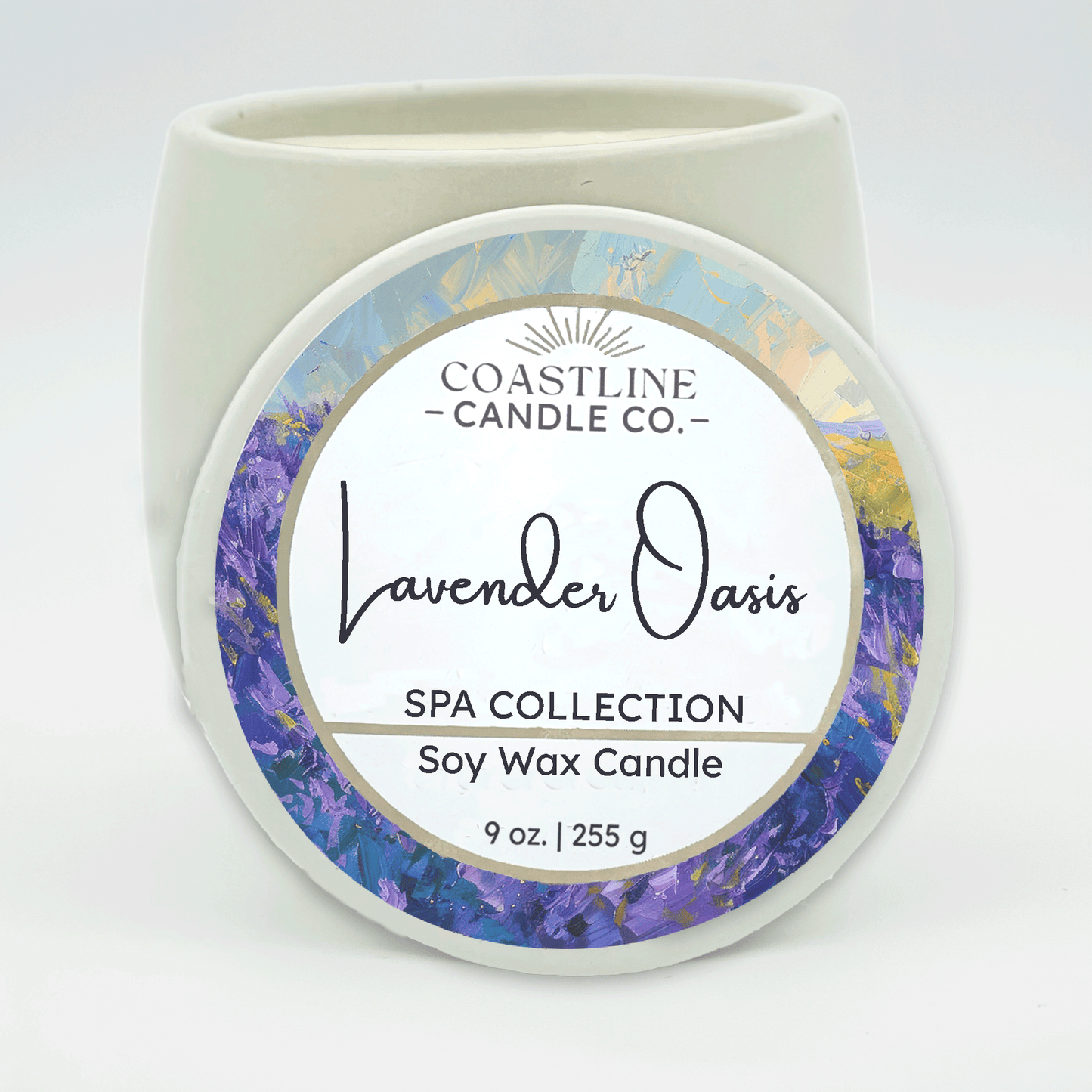 Lavender Oasis Soy Wax Candle - Spa Collection in 9 oz. White Concrete Jar