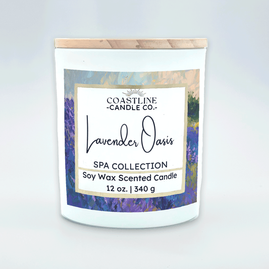 Lavender Oasis Soy Wax Candle - Spa Collection in 12 oz. White Jar