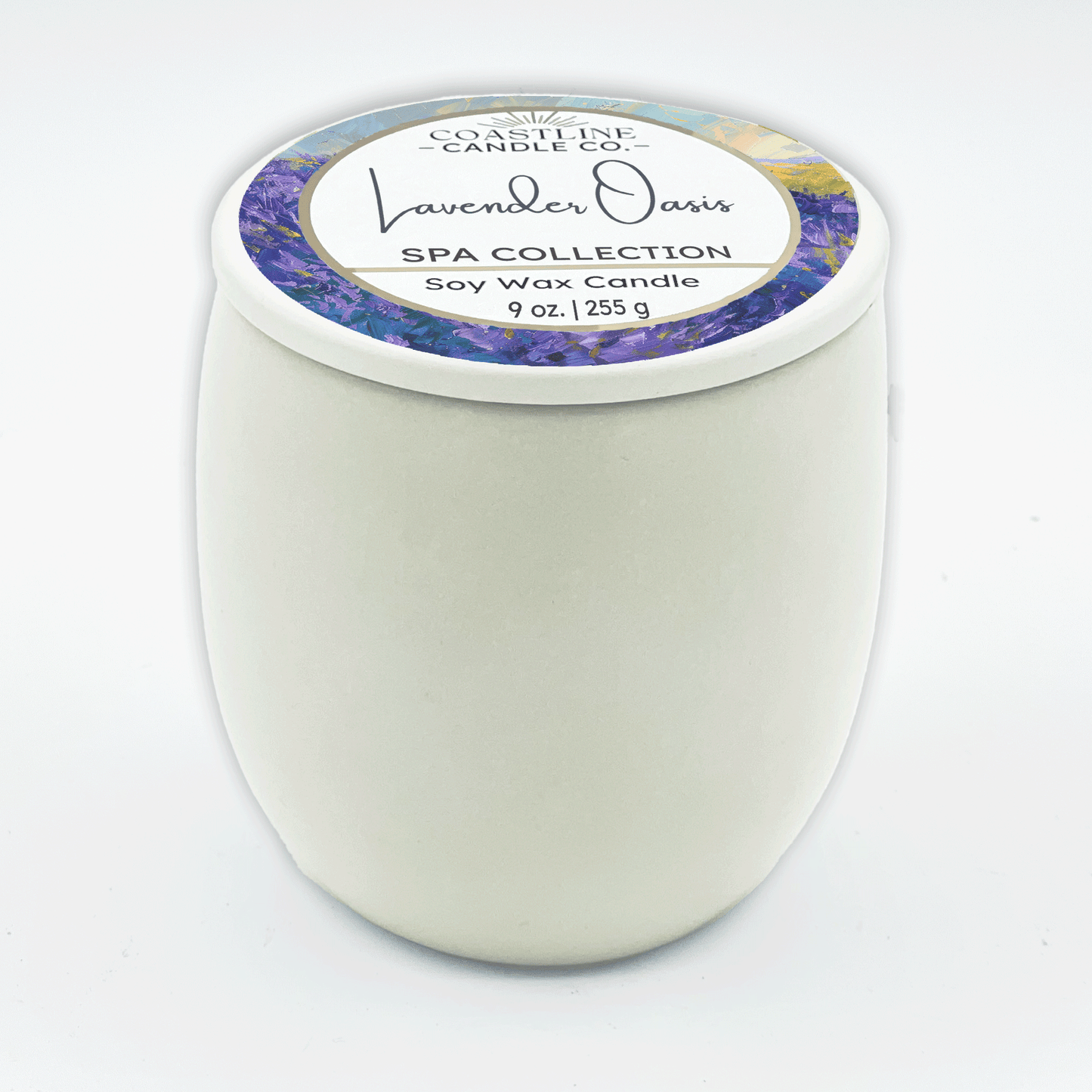 Lavender Oasis Soy Wax Candle - Spa Collection in 9 oz. White Concrete Jar