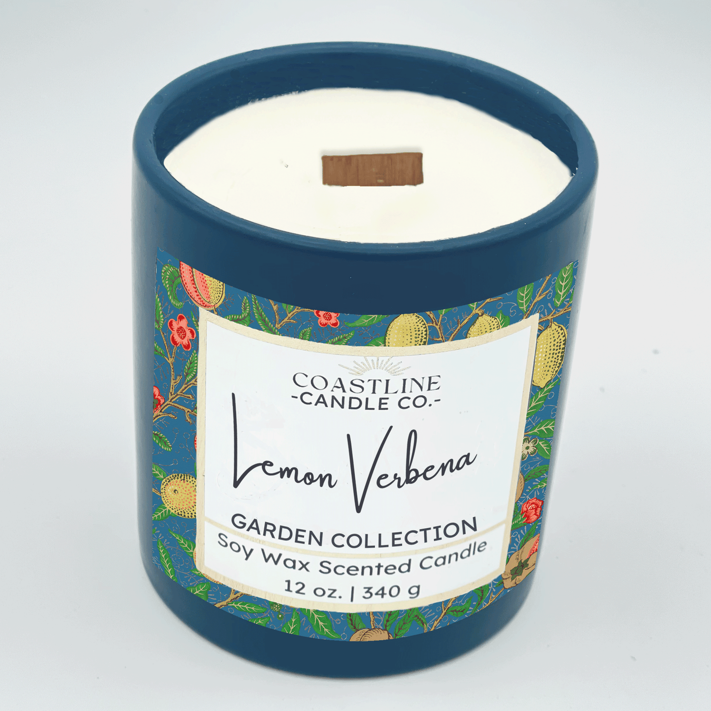 Lemon Verbena Soy Wax Candle - Garden Collection in 12 oz. Denim Blue Jar