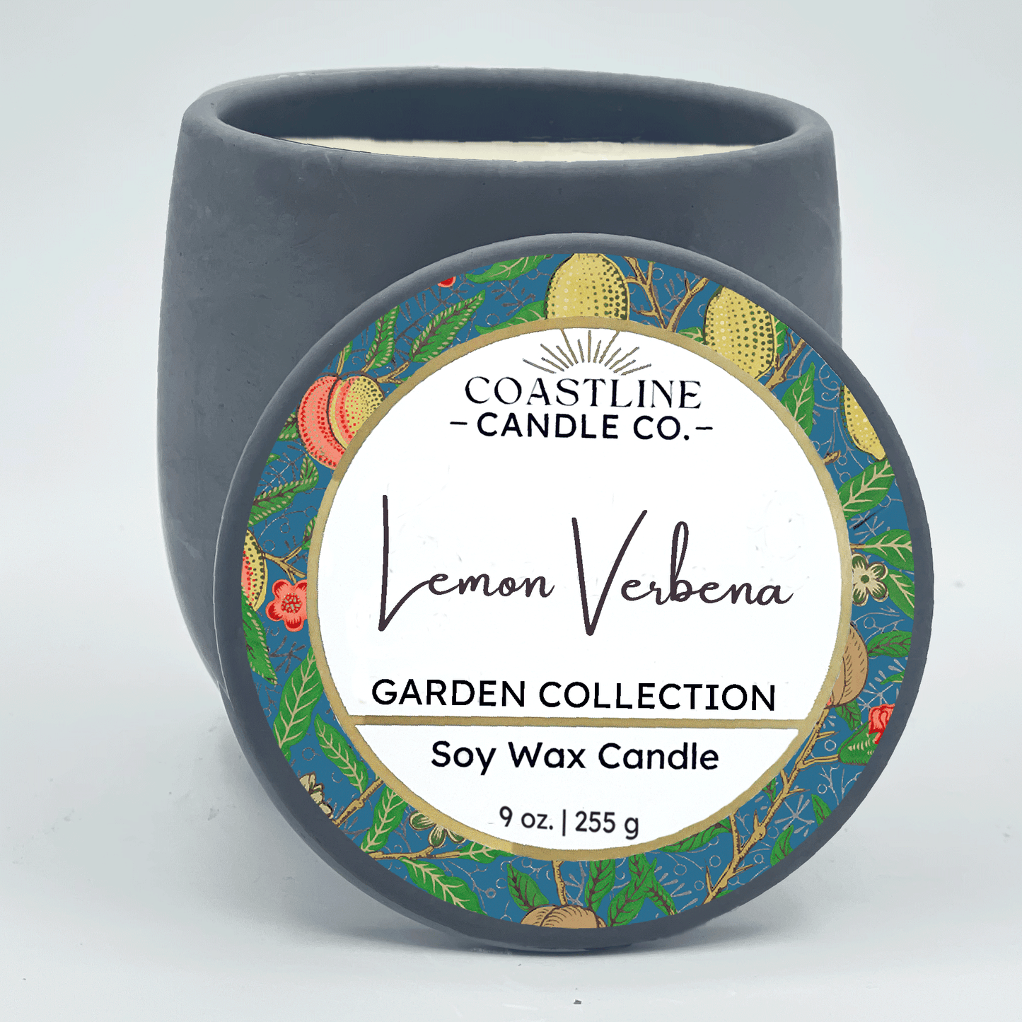 Lemon Verbena Soy Wax Candle - Garden Collection in 9 oz. Gray Concrete Jar