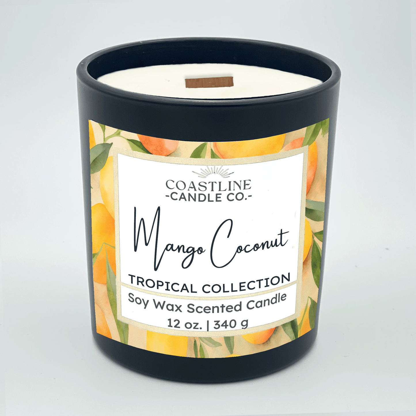 Mango Coconut Soy Wax Candle - Tropical Collection in 12 oz. Black Jar