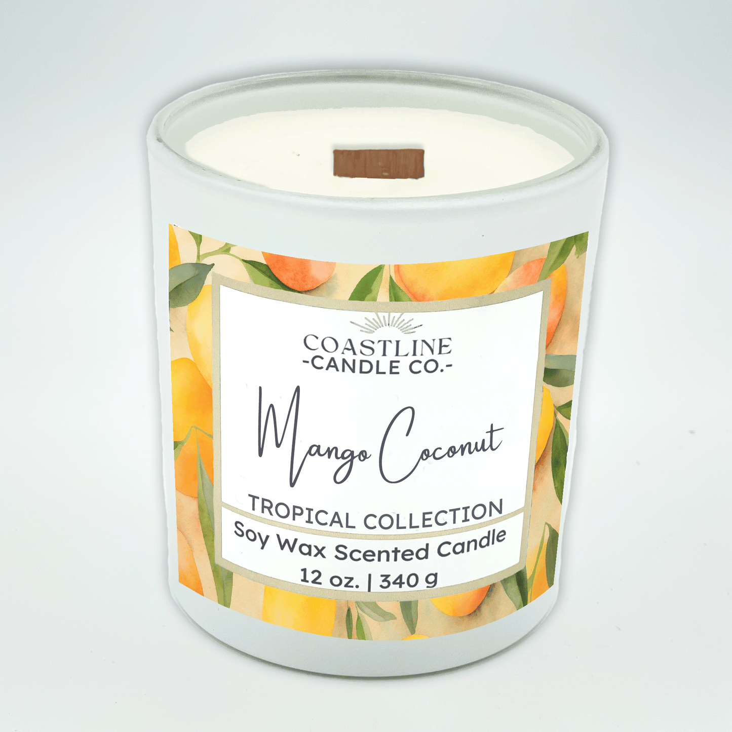 Mango Coconut Soy Wax Candle - Tropical Collection in 12 oz. White Jar