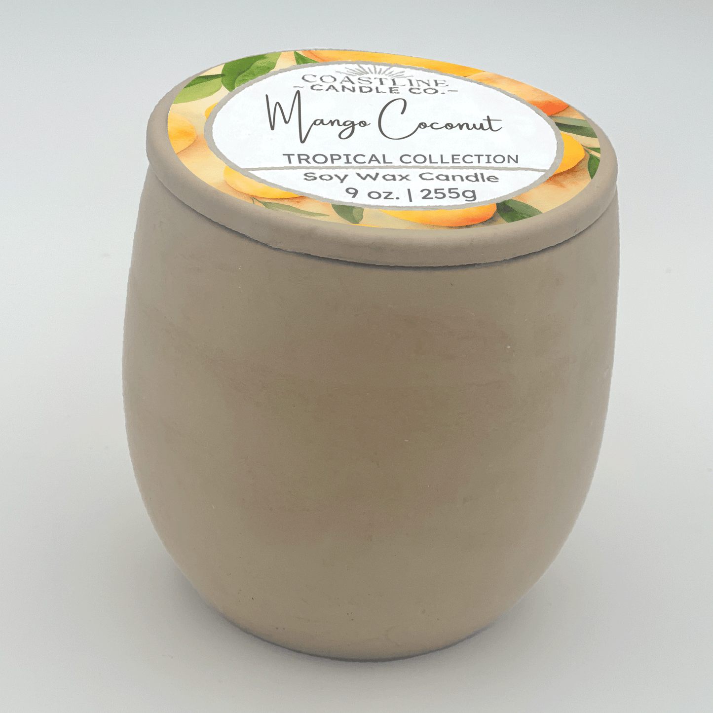 Mango Coconut Soy Wax Candle - Tropical Collection in 9 oz. Beige Concrete Jar