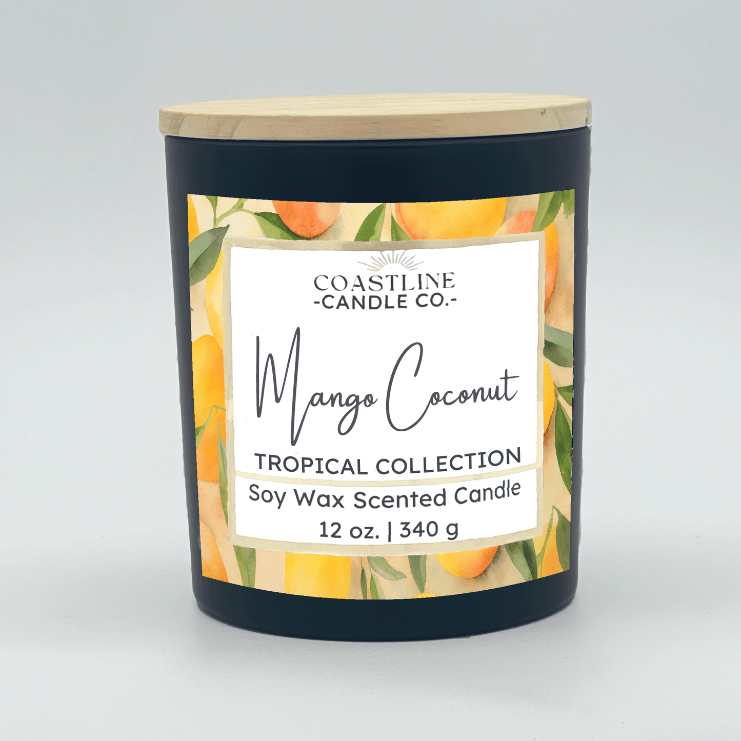 Mango Coconut Soy Wax Candle - Tropical Collection in 12 oz. Black Jar