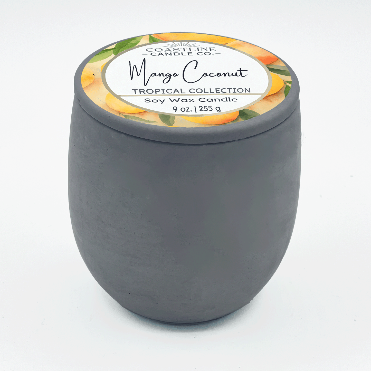 Mango Coconut Soy Wax Candle - Tropical Collection in 9 oz. Gray Concrete Jar