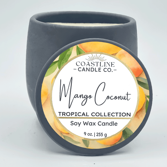 Mango Coconut Soy Wax Candle - Tropical Collection in 9 oz. Gray Concrete Jar