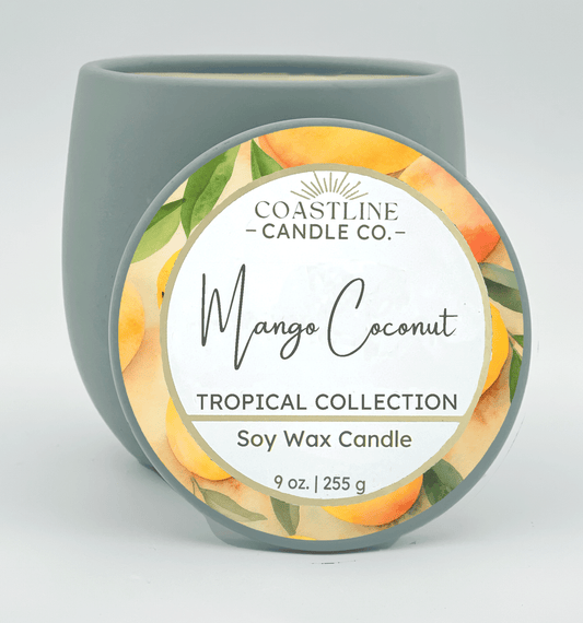 Mango Coconut Soy Wax Candle - Tropical Collection in 9 oz. Green Concrete Jar