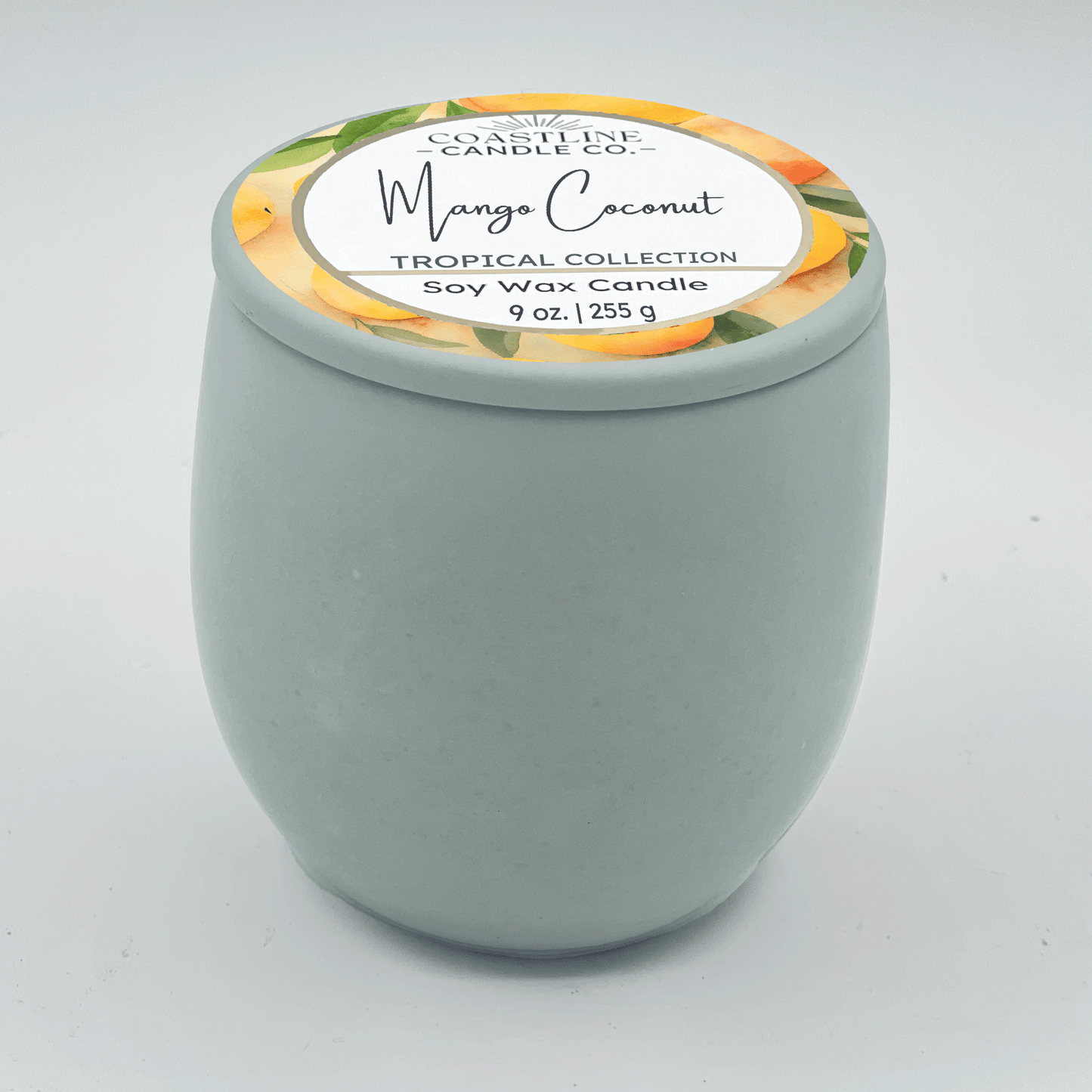 Mango Coconut Soy Wax Candle - Tropical Collection in 9 oz. Green Concrete Jar