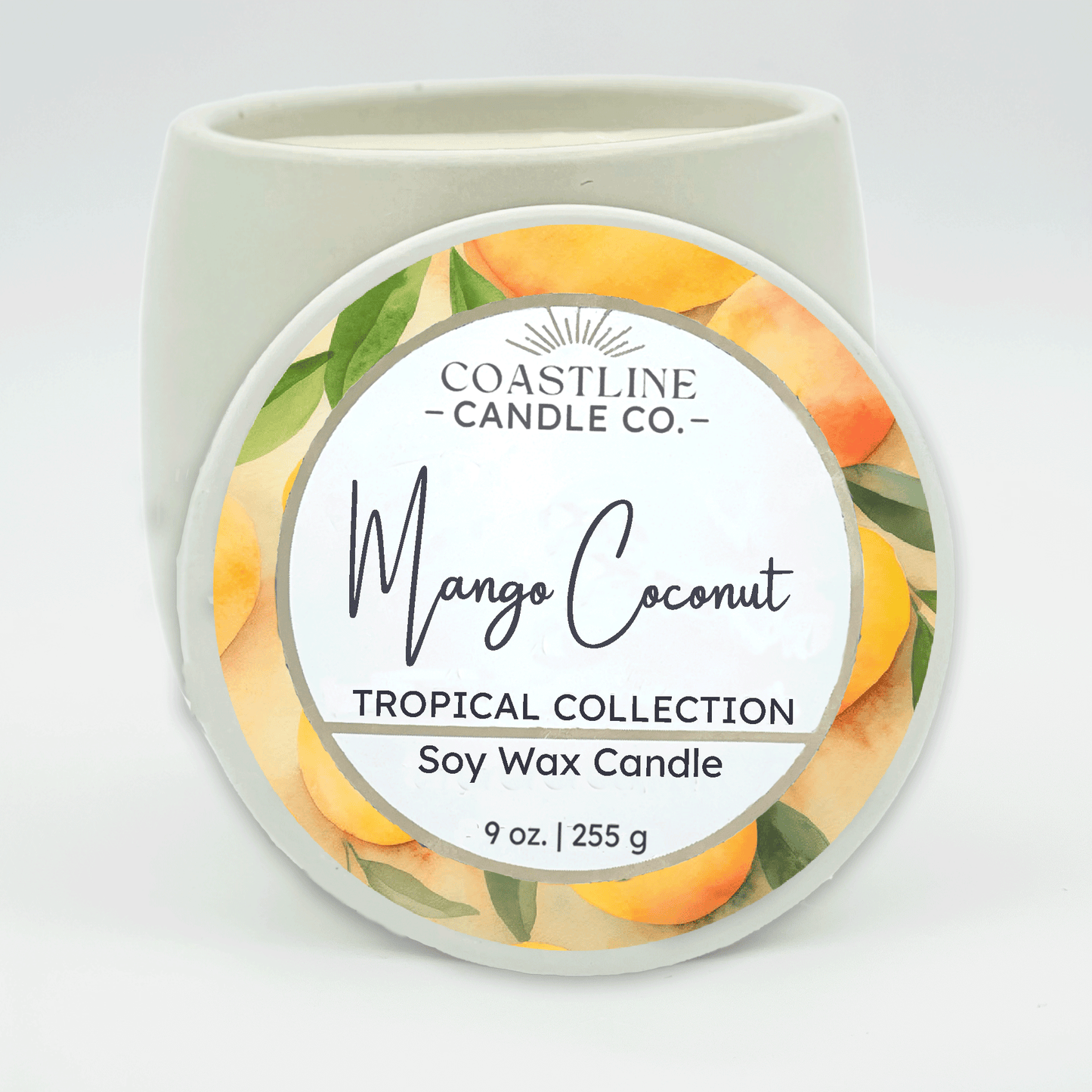 Mango Coconut Soy Wax Candle - Tropical Collection in 9 oz. White Concrete Jar