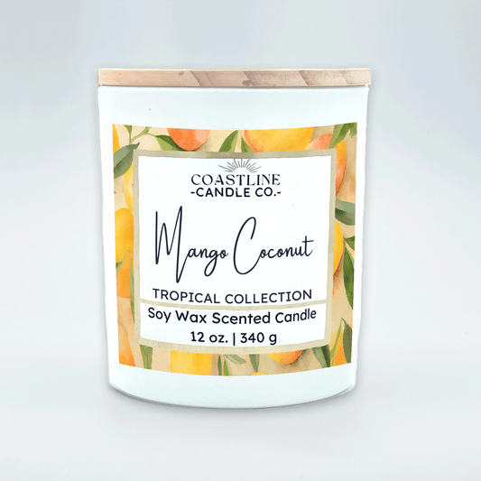 Mango Coconut Soy Wax Candle - Tropical Collection in 12 oz. White Jar