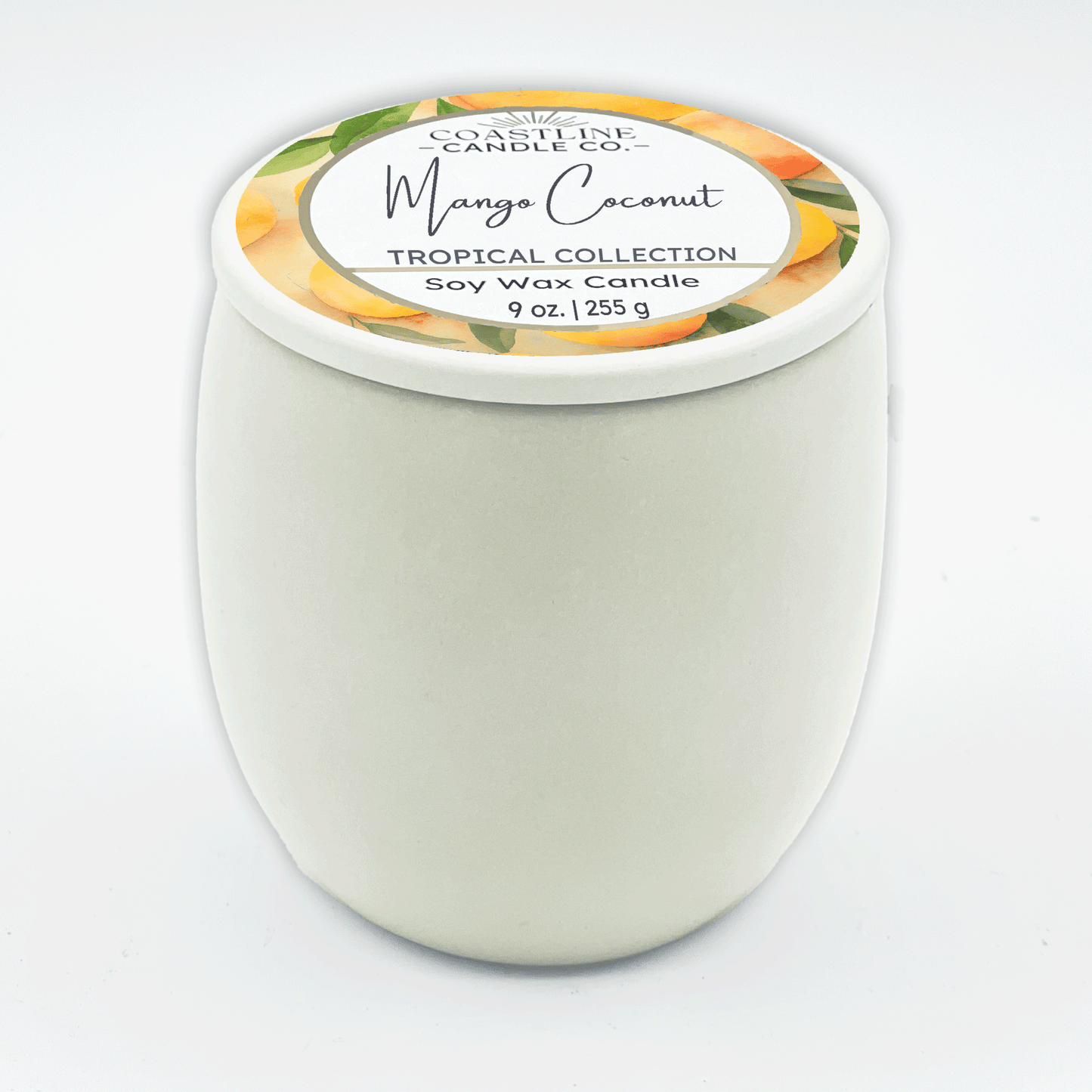 Mango Coconut Soy Wax Candle - Tropical Collection in 9 oz. White Concrete Jar