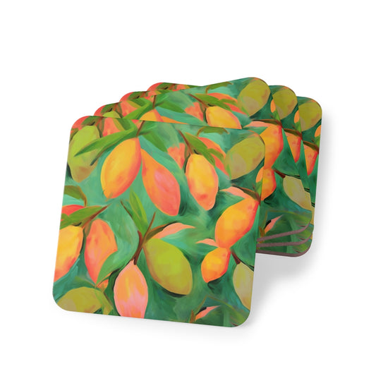 Mangoes Coasters Hardboard Back - 4 Pack