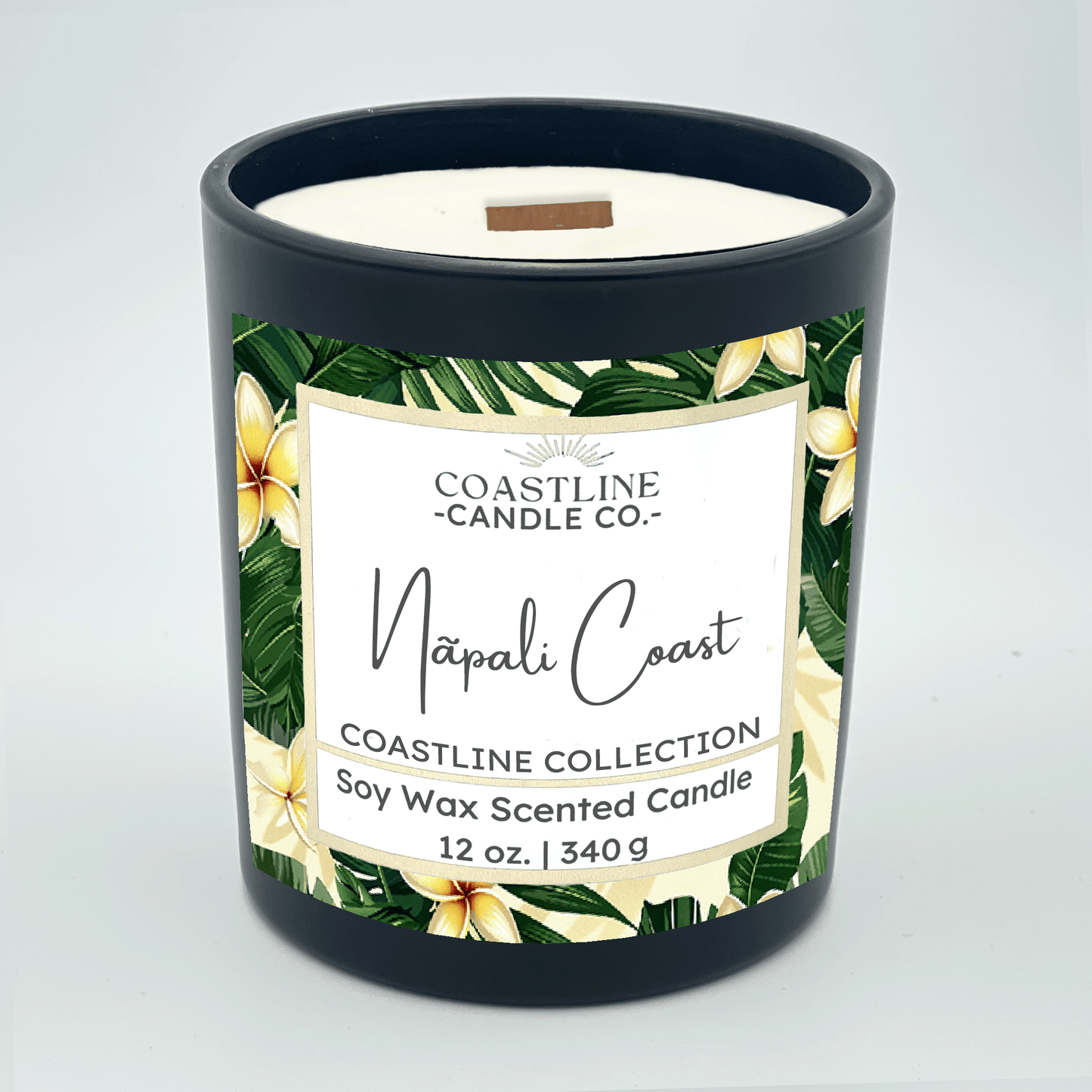 Nãpali Coast Soy Wax Candle - Coastline Collection in 12 oz. Black Jar with wood wick