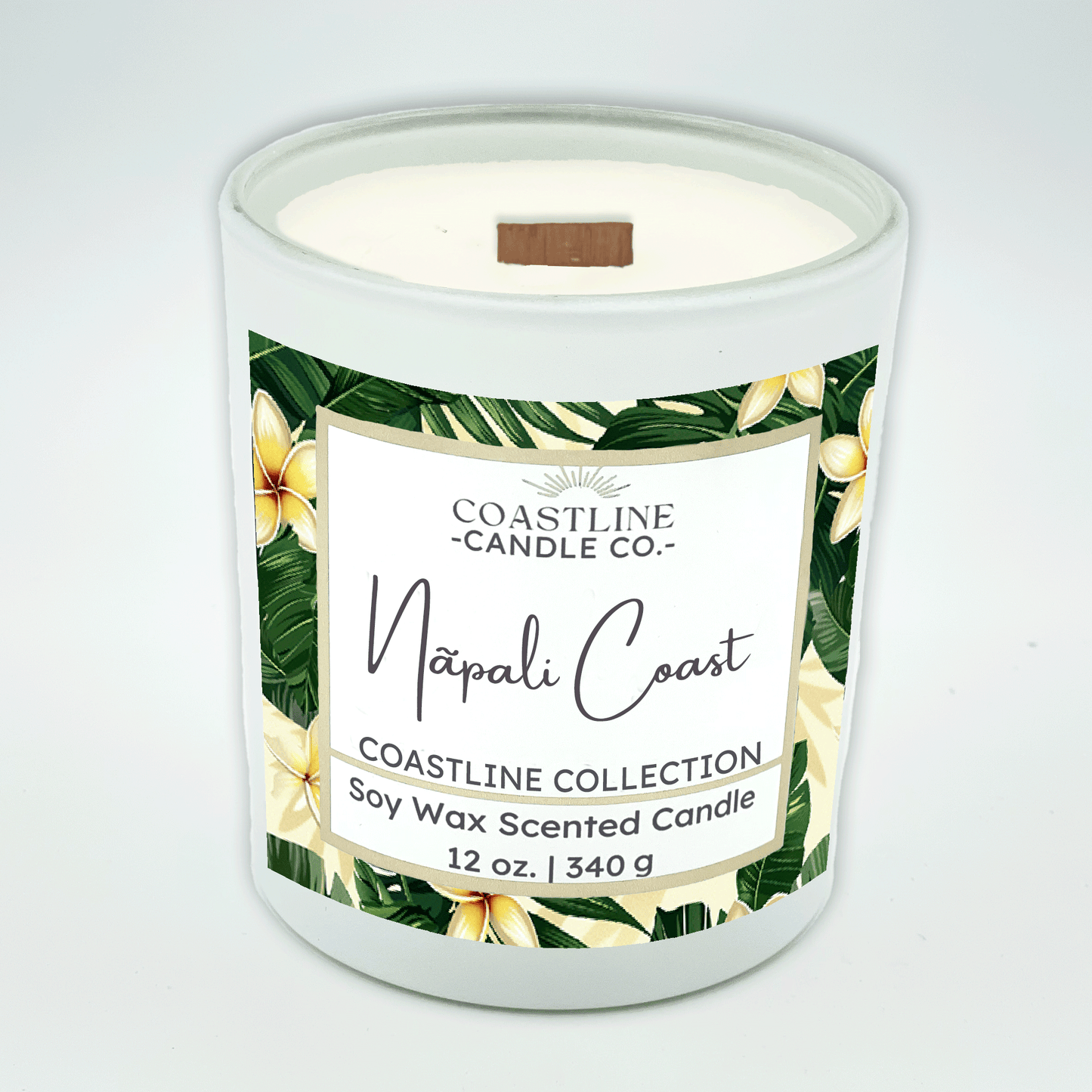 Nãpali Coast Soy Wax Candle - Coastline Collection in 12 oz. White Jar with wood wick