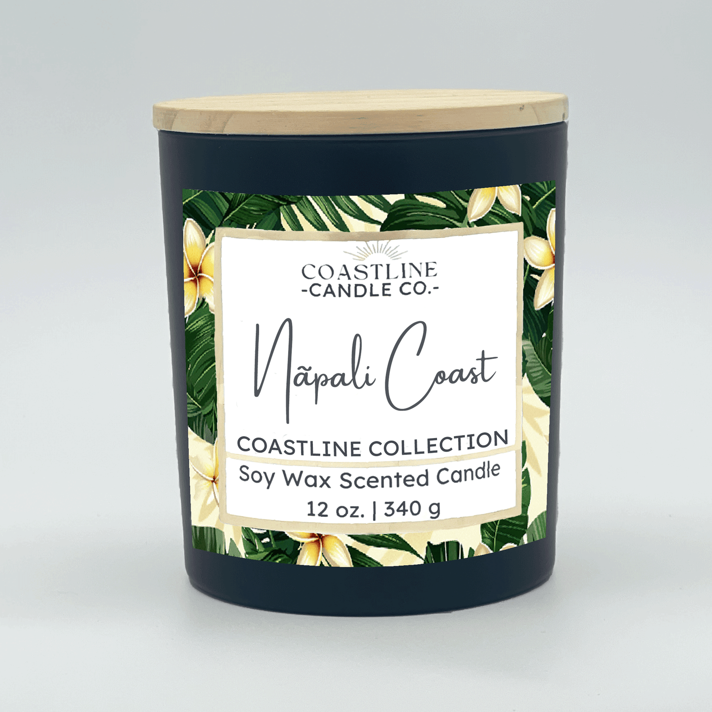 Nãpali Coast Soy Wax Candle - Coastline Collection in 12 oz. Black Jar with wood wick