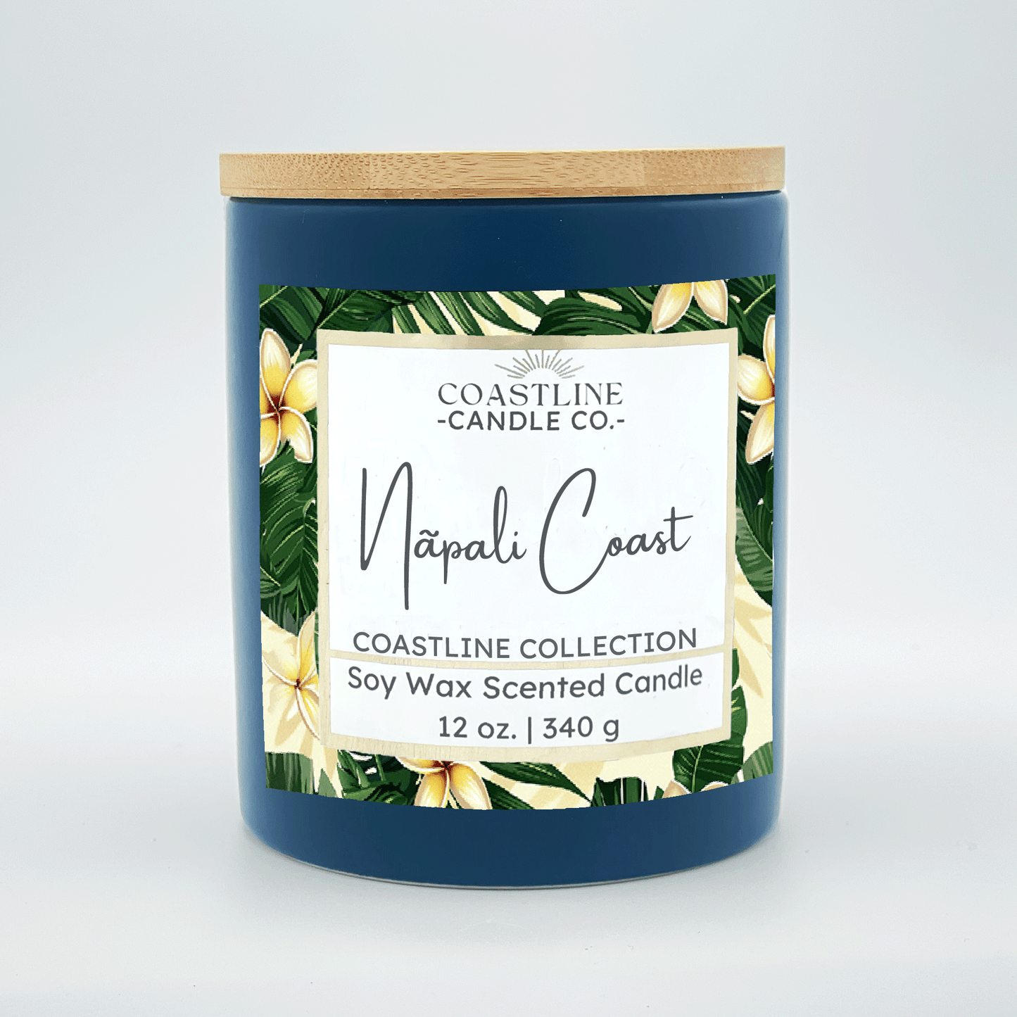 Nãpali Coast Soy Wax Candle - Coastline Collection in 12 oz. Denim Blue Jar with wood wick