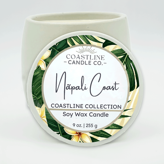 Nãpali Coast Soy Wax Candle - Coastline Collection in 9 oz. White Concrete Jar