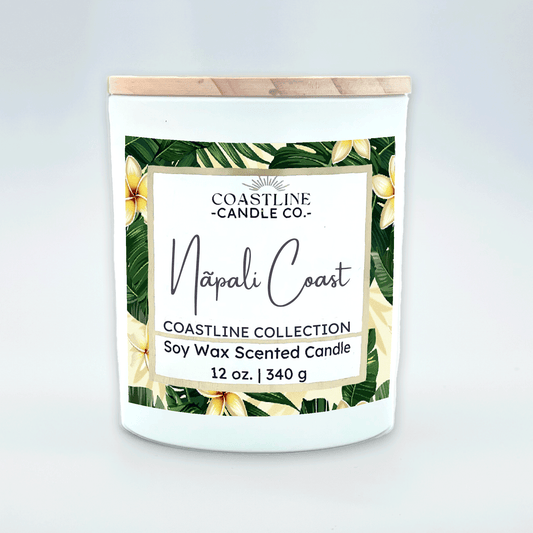 Nãpali Coast Soy Wax Candle - Coastline Collection in 12 oz. White Jar with wood wick