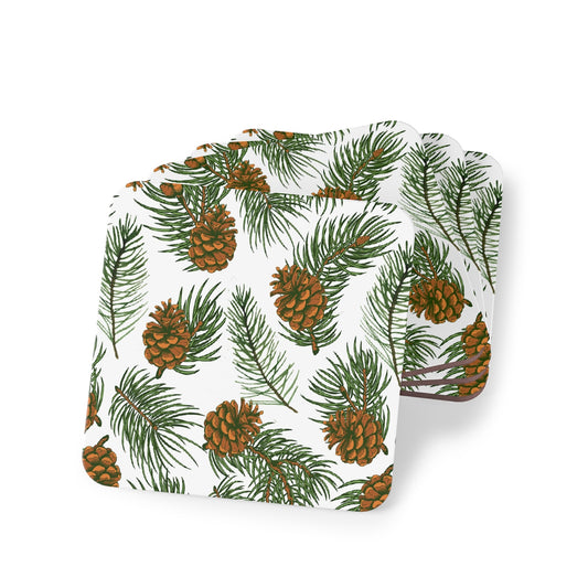 Needles & Cones Coasters Hardboard Back - 4 Pack