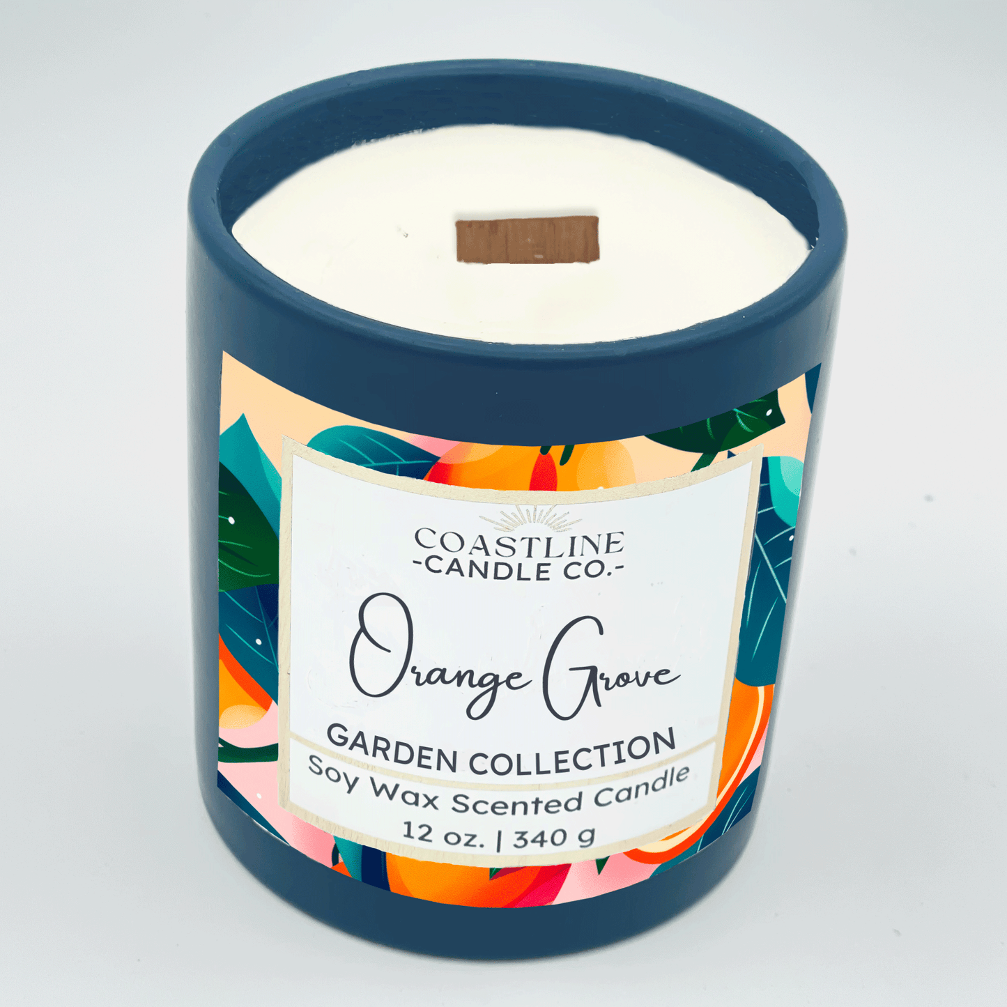 Orange Grove Soy Wax Candle - Garden Collection in 12 oz. Denim Blue Jar