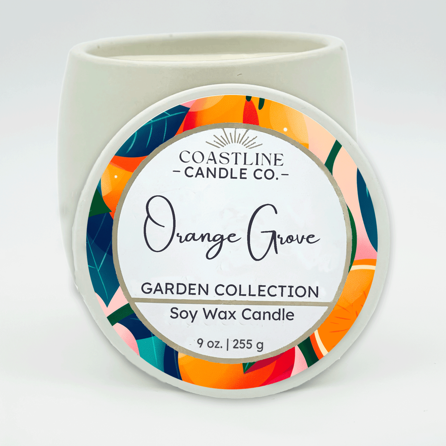 Orange Grove Soy Wax Candle - Garden Collection in 9 oz. White Concrete Jar