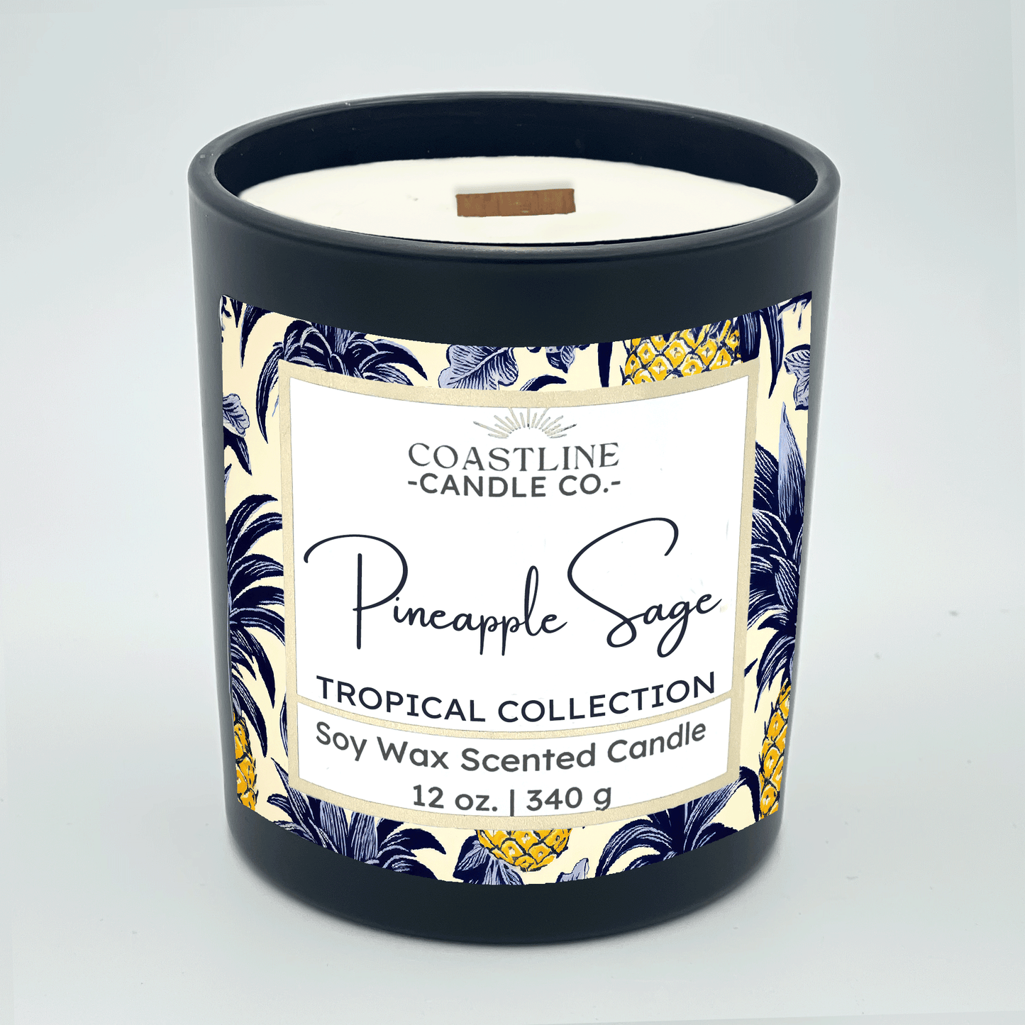 Pineapple Sage Soy Wax Candle - Tropical Collection in 12 oz. Black Jar