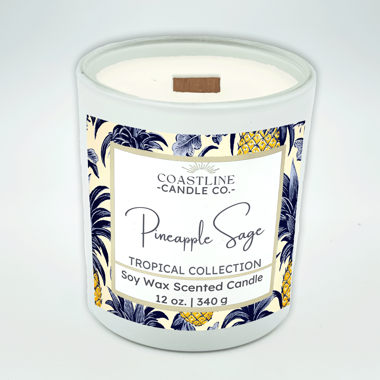 Pineapple Sage Soy Wax Candle - Tropical Collection in 12 oz. White Jar